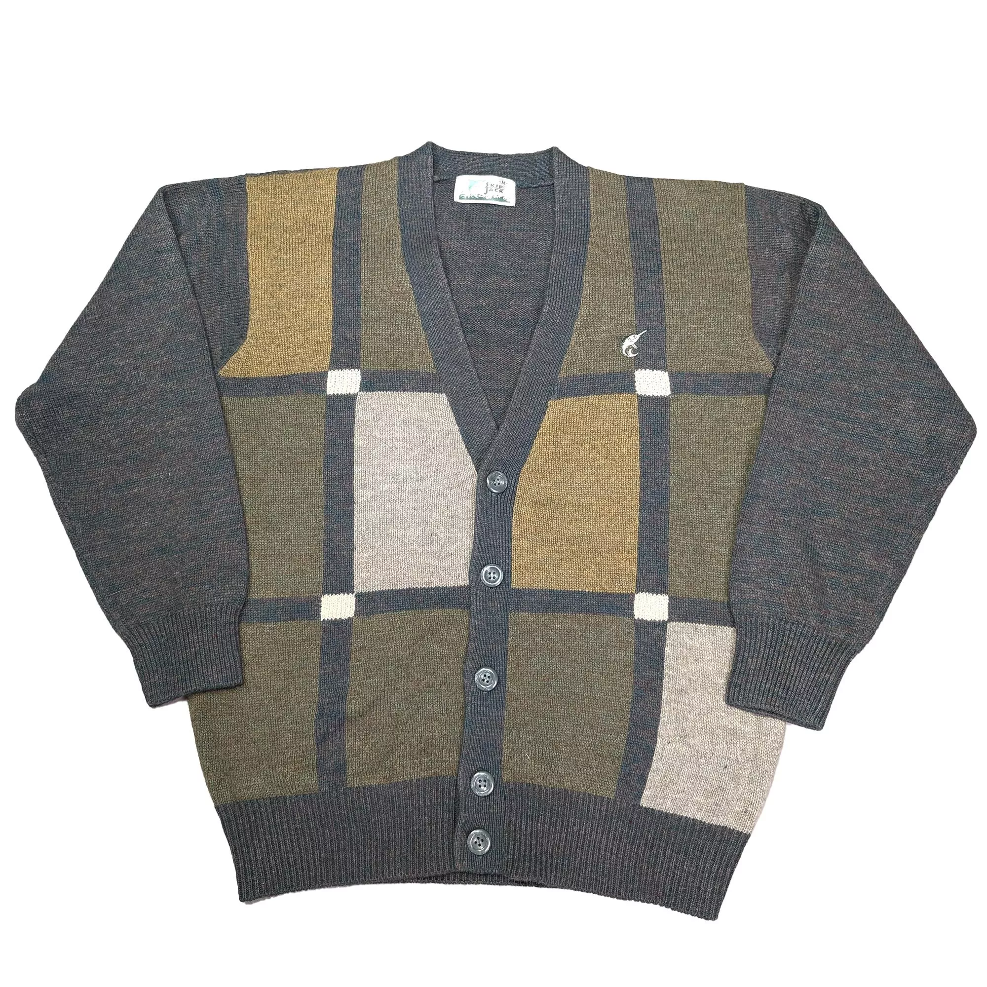80's Skip Jack Knit Cardigan 幾何格紋針織開襟衫