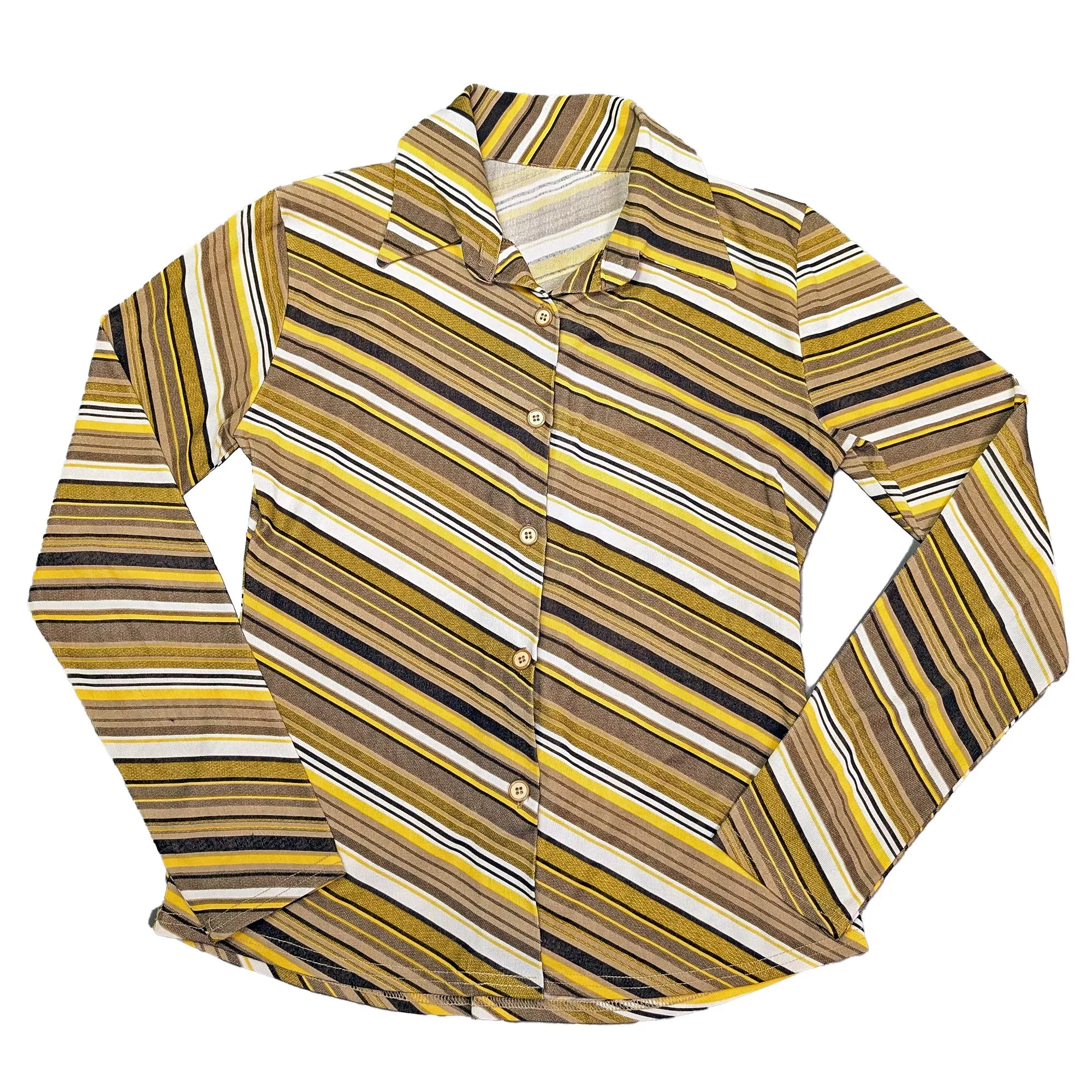 80's 韓國製 芥末棕黃條紋襯衫