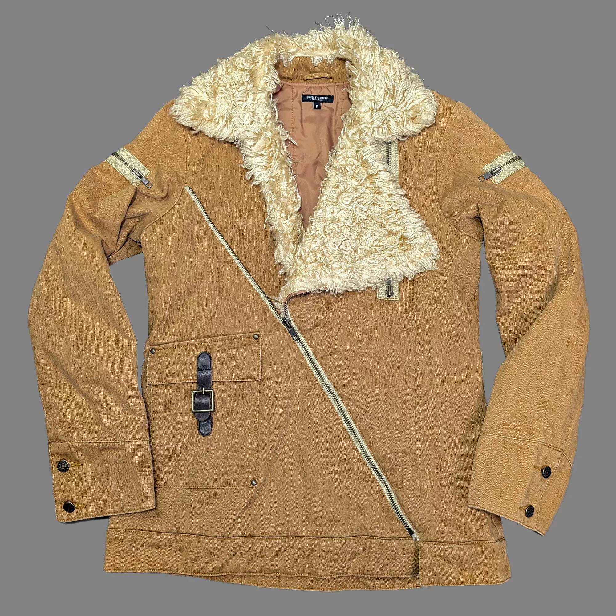 00's Y2K 日本品牌 Sweet Camel 毛絨領 斜拉鍊外套 夾克