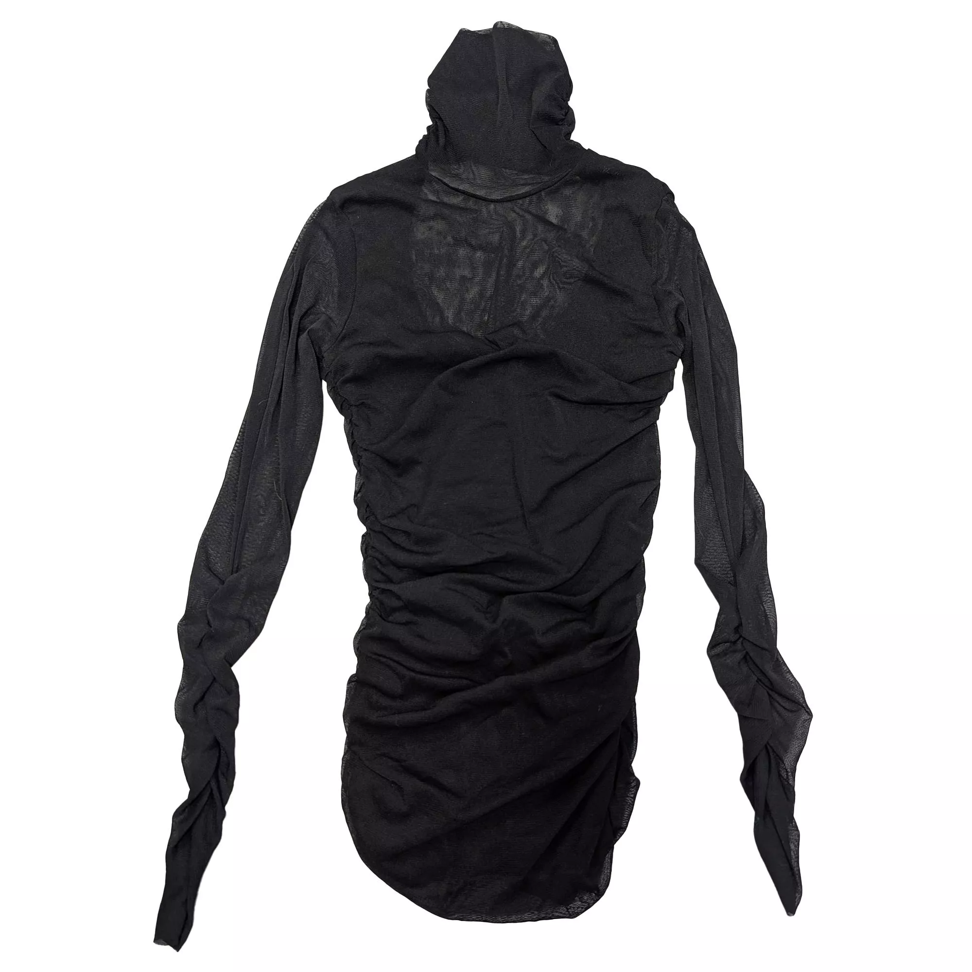 Black Mesh High Neck Ruched Top 義大利製 黑色網紗高領透膚挖背抽皺長袖上衣