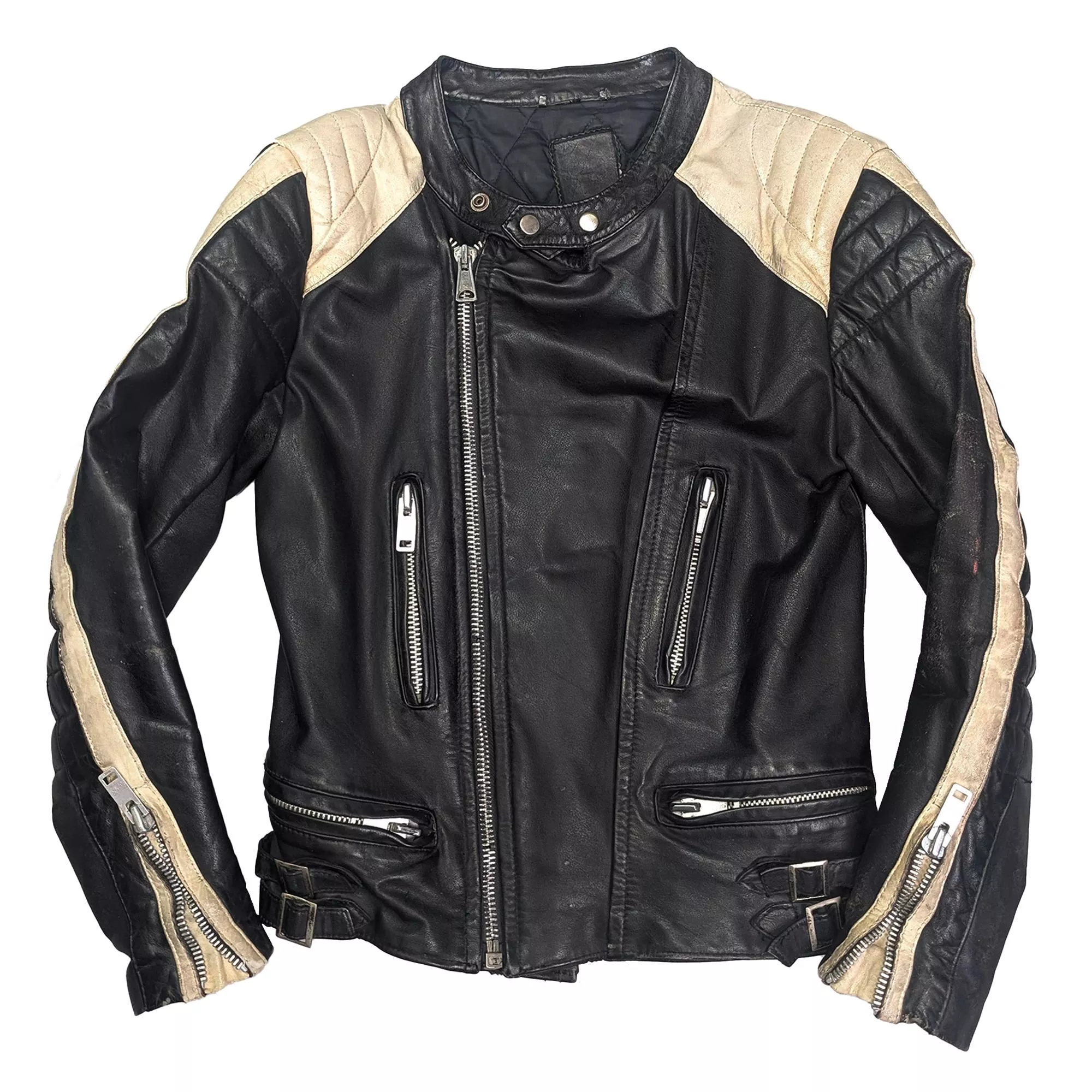70's Vintage Leather Biker Jacket 黑白雙色皮革騎士外套