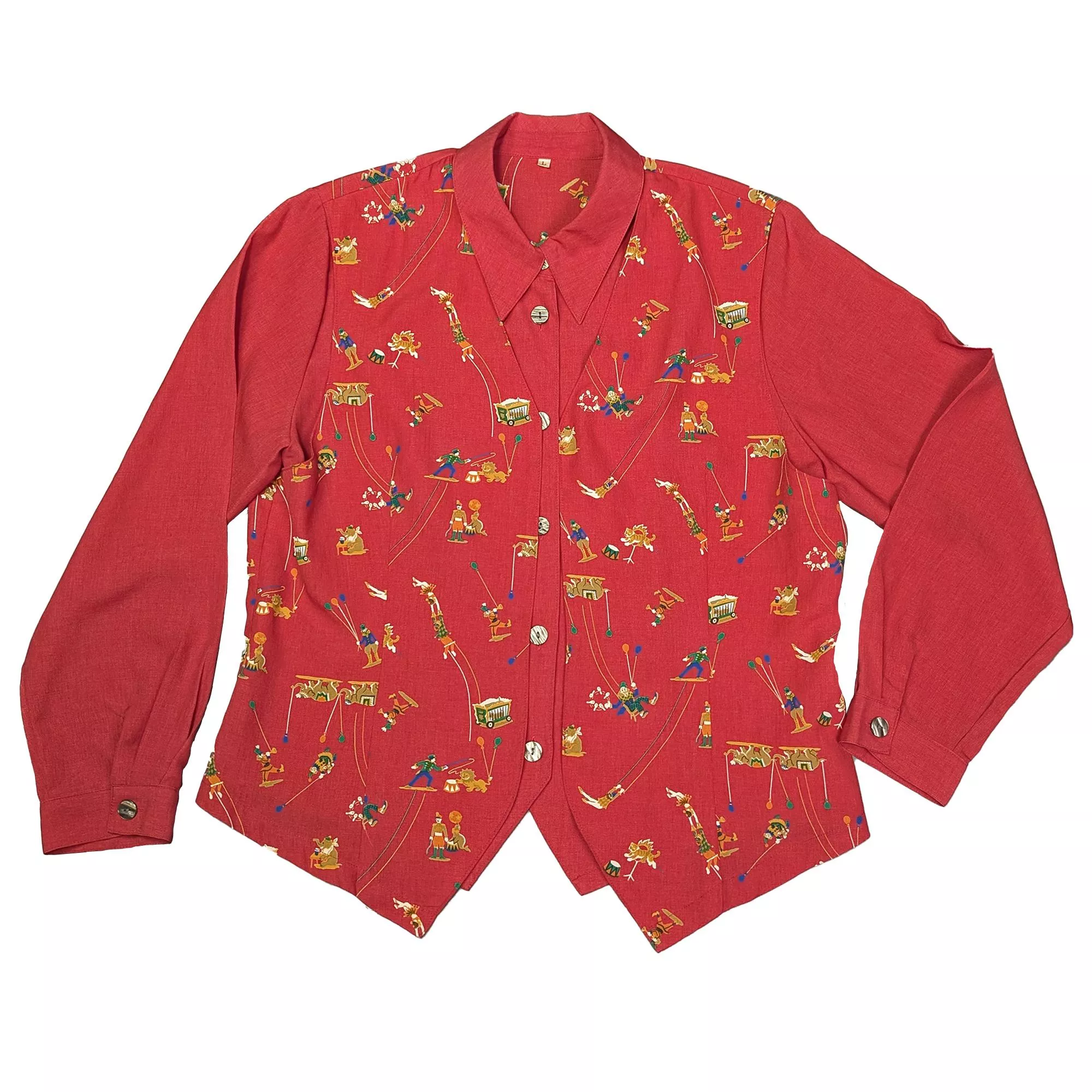 Vintage 日本製 馬戲團印花 假兩件背心襯衫