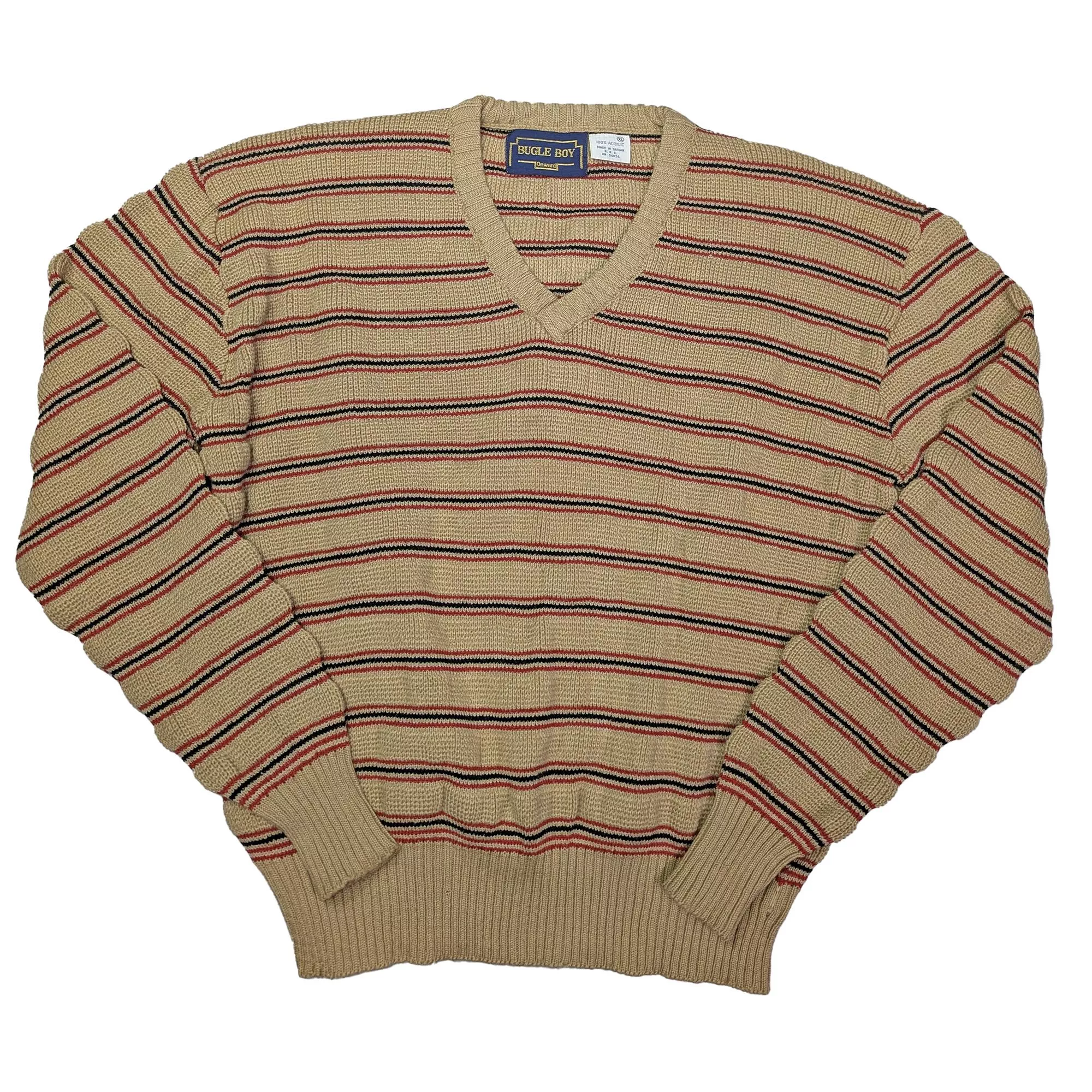 Vintage BUGLE BOY Striped V-Neck Knit Sweater 台灣製條紋V領針織上衣