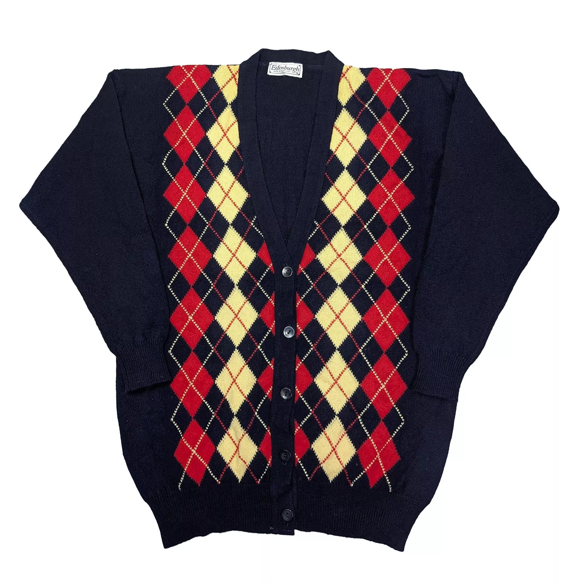 Vintage Edinburgh 蘇格蘭製復古菱格紋針織羊毛開襟衫