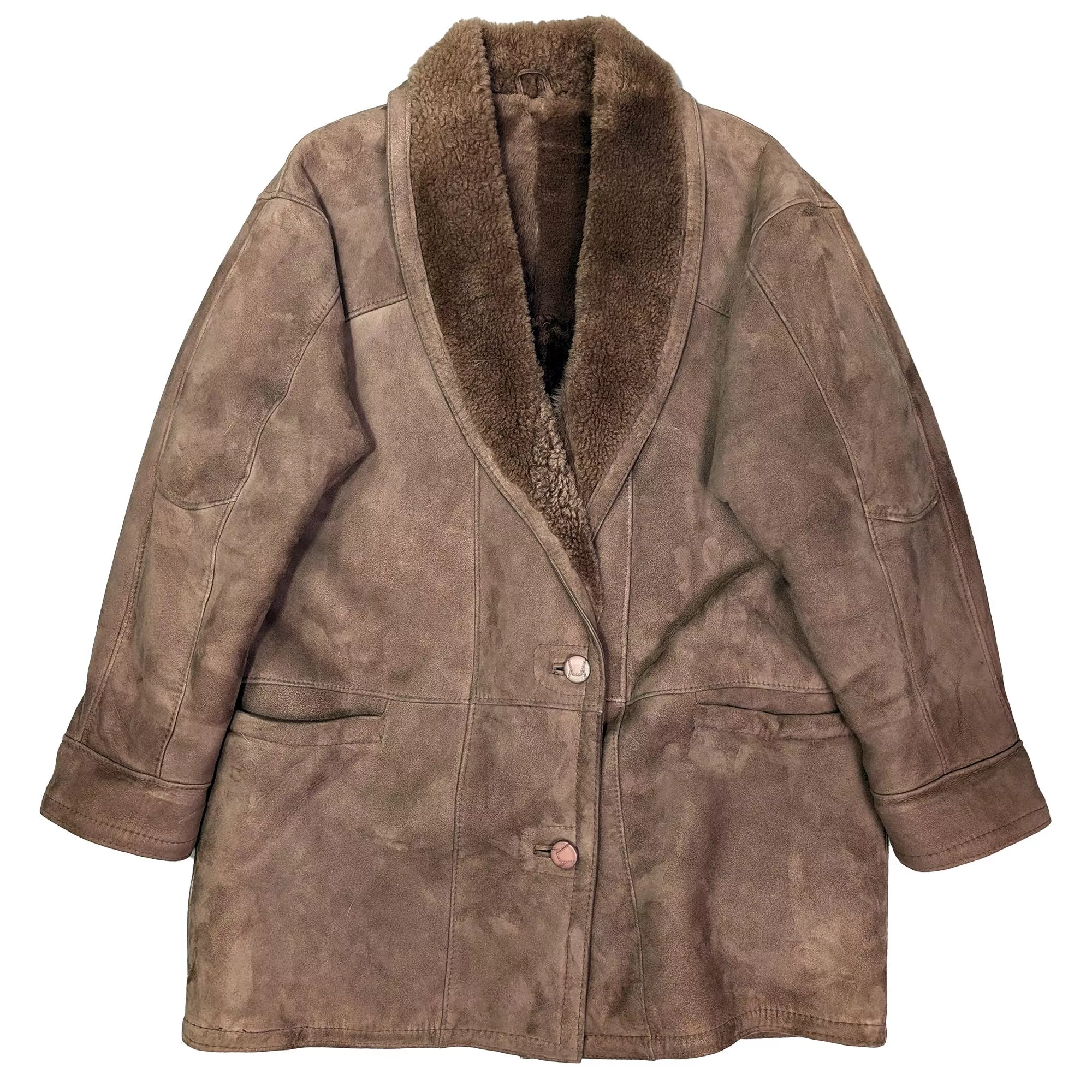 Vintage Shawl Collar Shearling Suede Coat 翻毛領麂皮外套