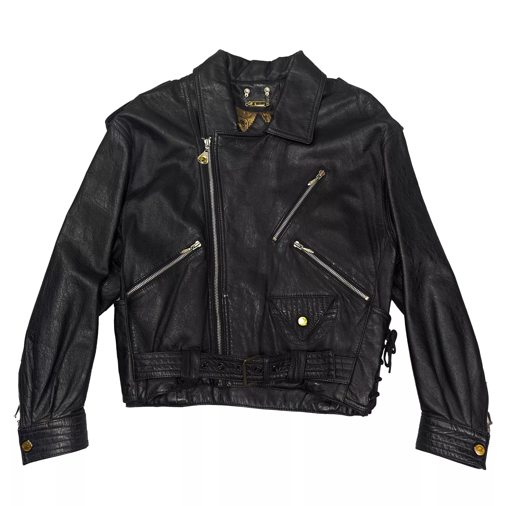 Vintage Leather Jacket 黑色側綁繩真皮騎士皮衣