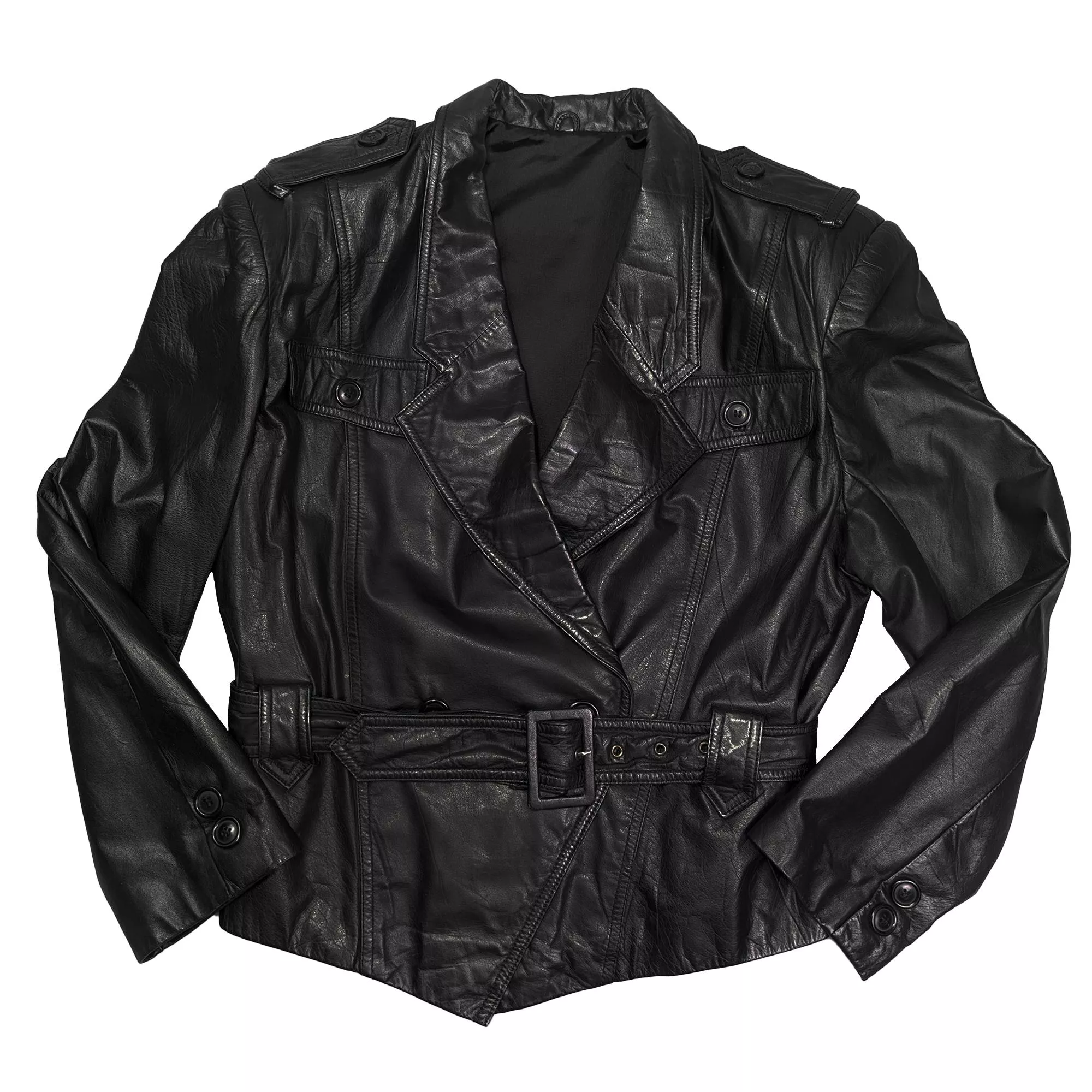 Vintage Belted Leather Jacket 短風衣皮衣