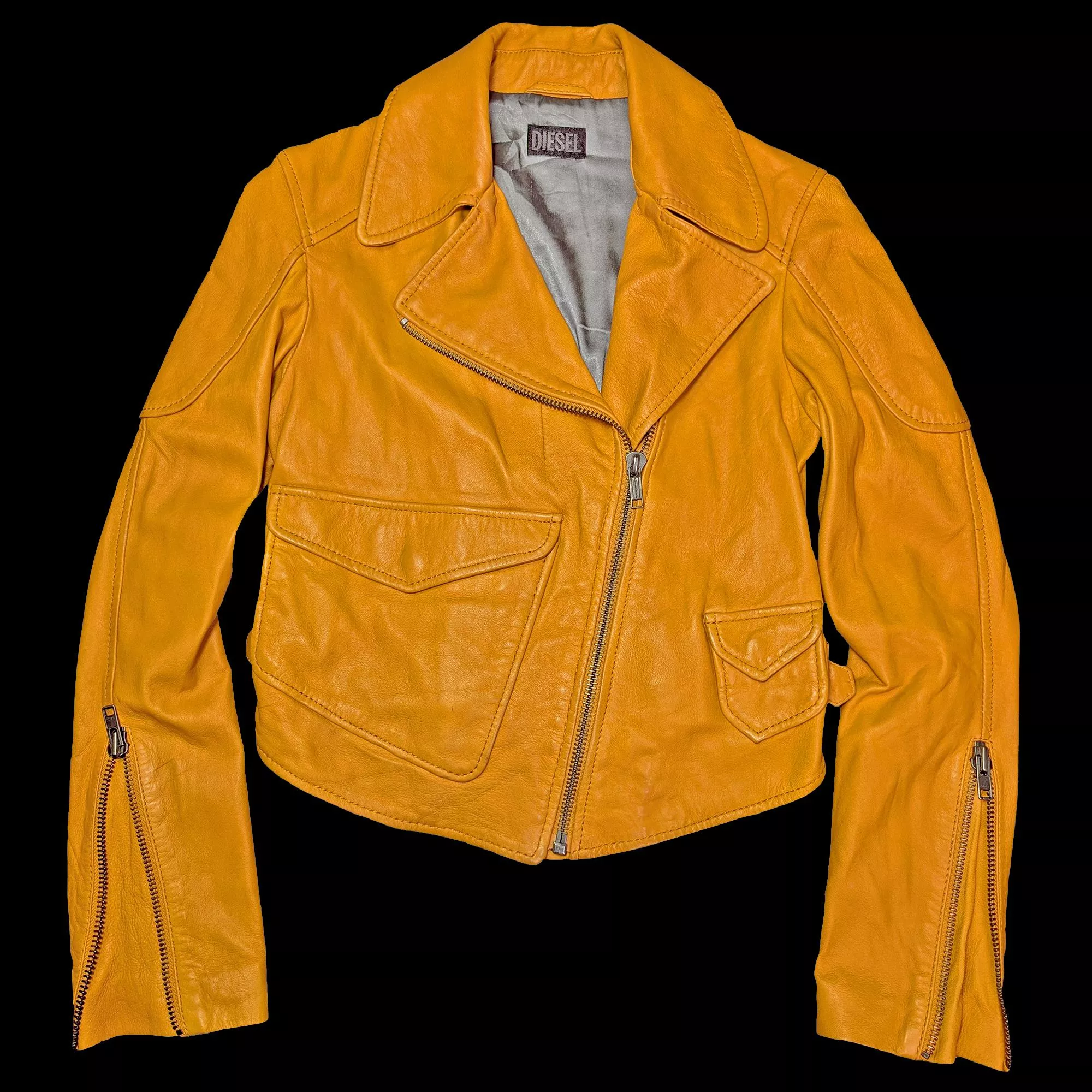 二手 DIESEL 橘黃色女版羊皮騎士皮衣