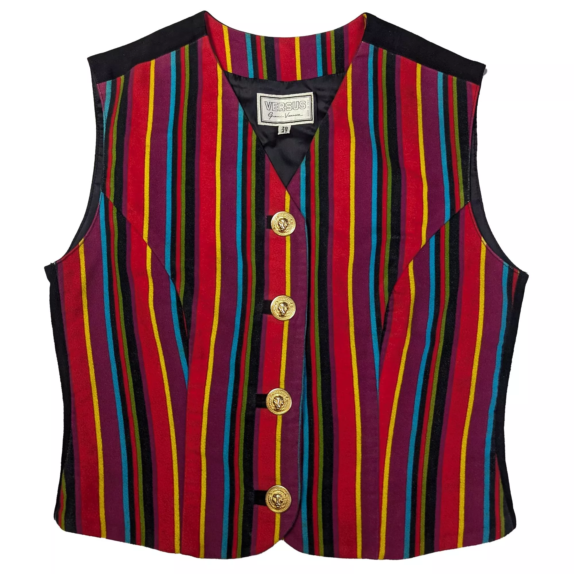 Vintage 90s Versus Gianni Versace Striped Velveteen and Suede Vest 義大利製 Gianni Versace 條紋背心