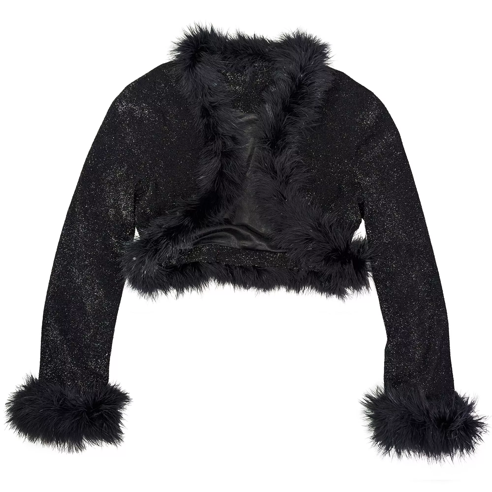 00's Y2K 黑色銀蔥 毛毛短版外套