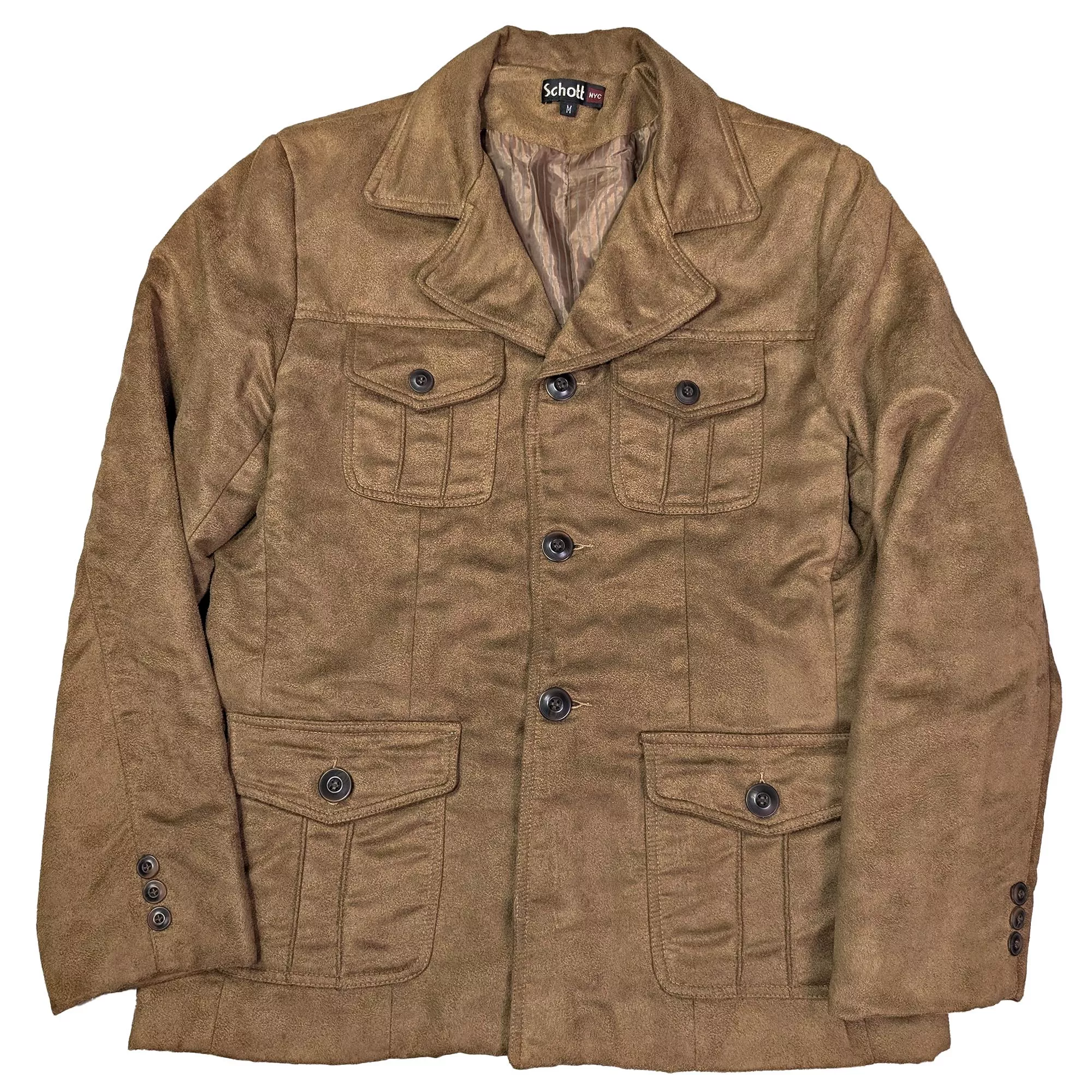 Vintage 90s Schott NYC Brown Faux Suede Safari Jacket 絨布獵裝外套