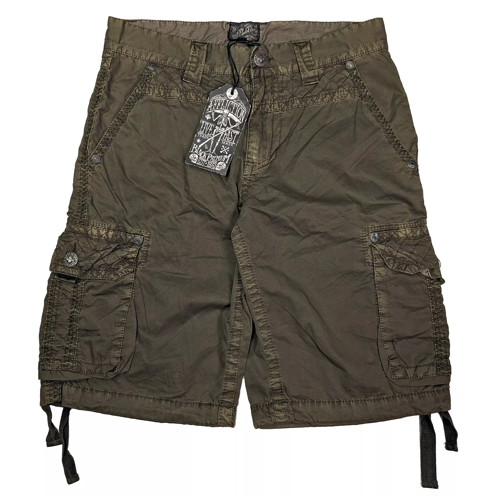 00s Y2K Affliction Cargo Shorts 橄欖綠工裝低腰短褲