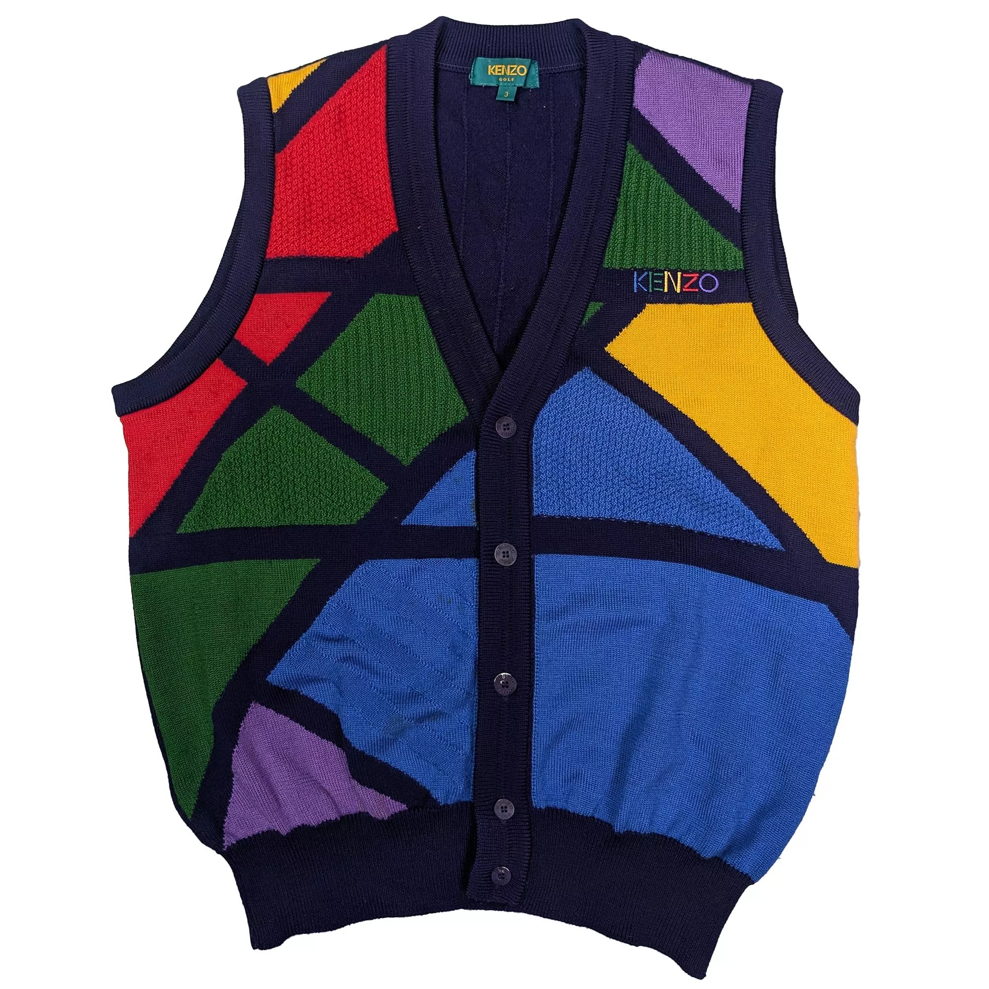 Vintage 90s 日本製 KENZO GOLF Knitted Vest 幾何圖形針織背心