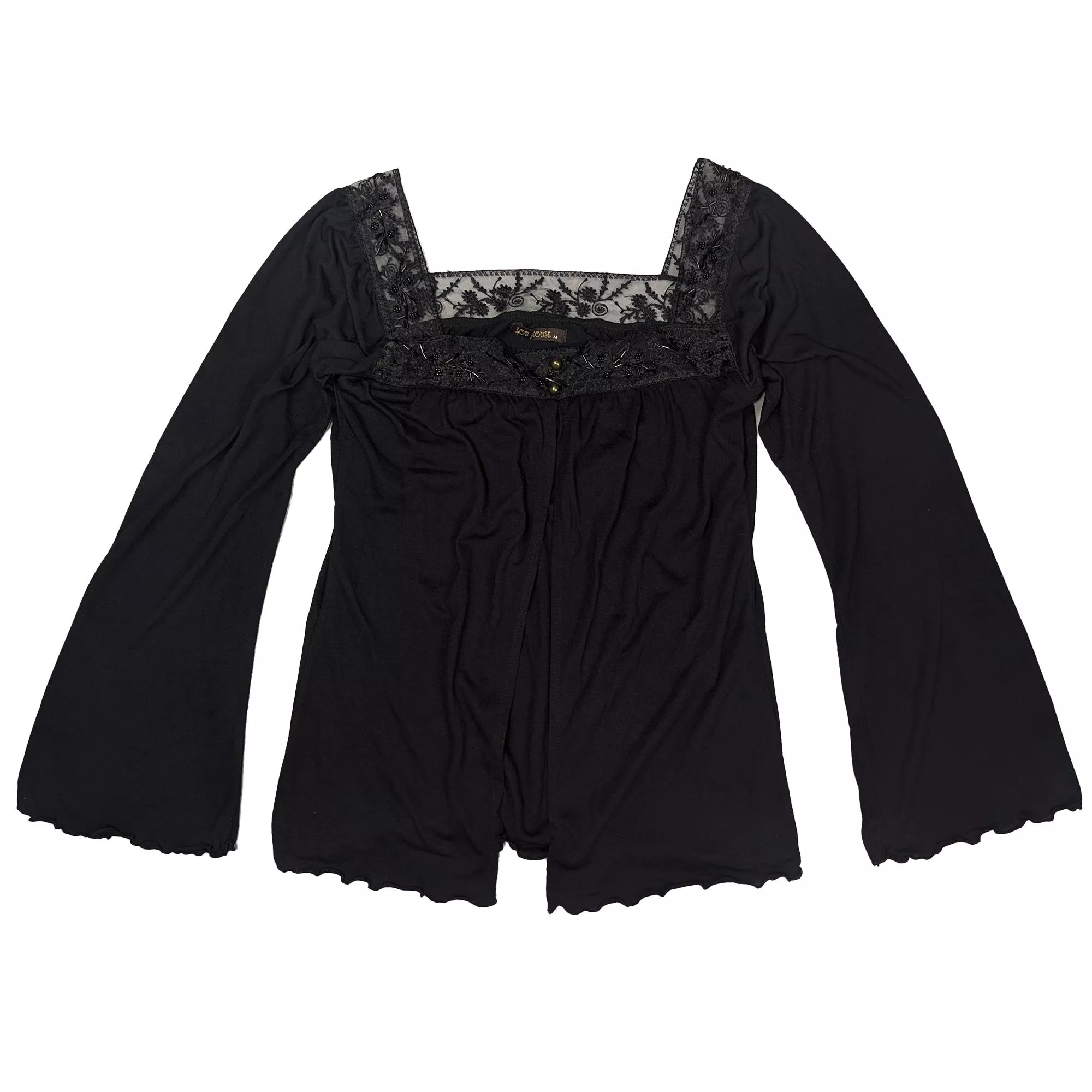 00s Y2K Made in Japan Long Sleeve Lace Top 日本黑色蕾絲長袖上衣