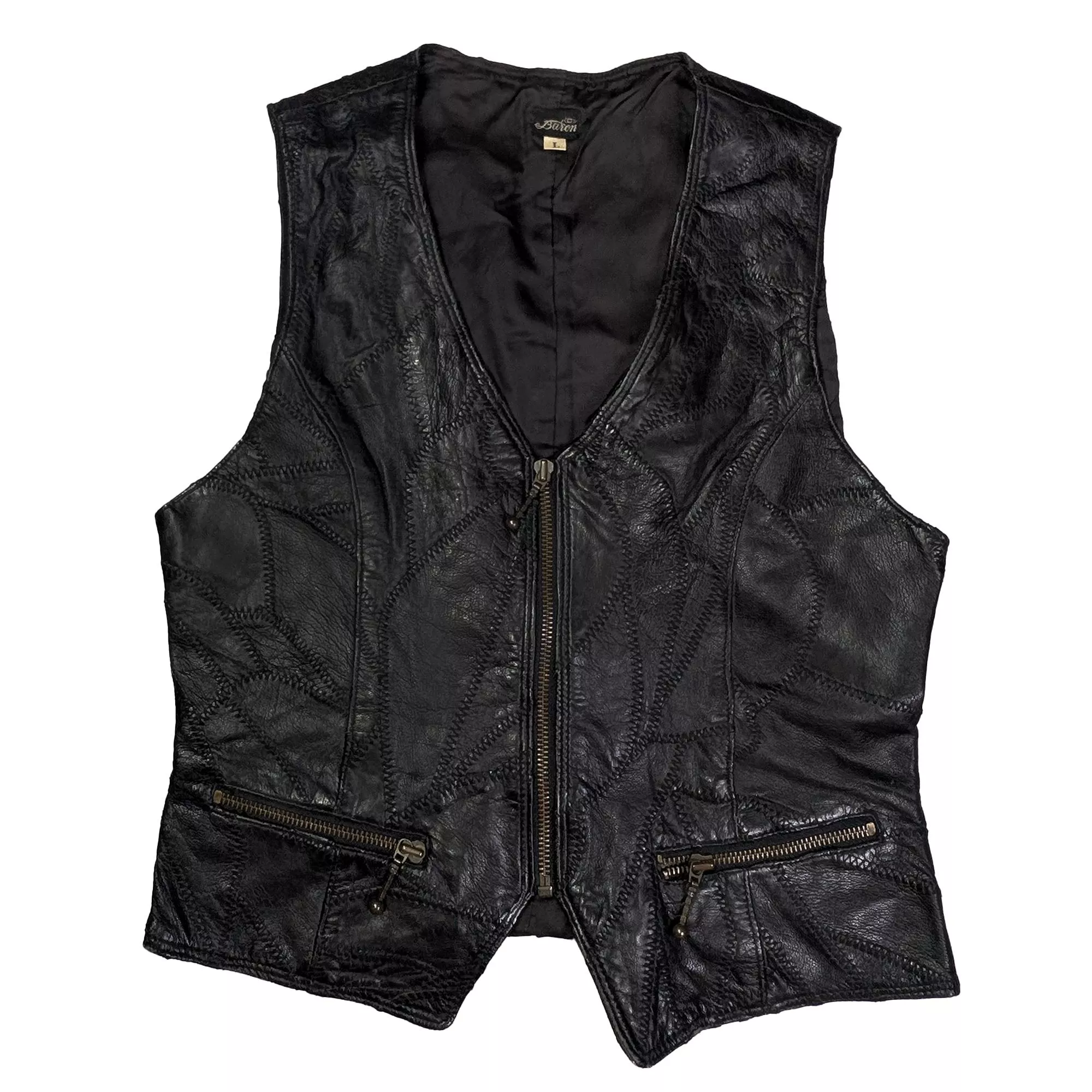 Vintage Patchwork Leather Vest 日本拼接真皮拉鍊背心