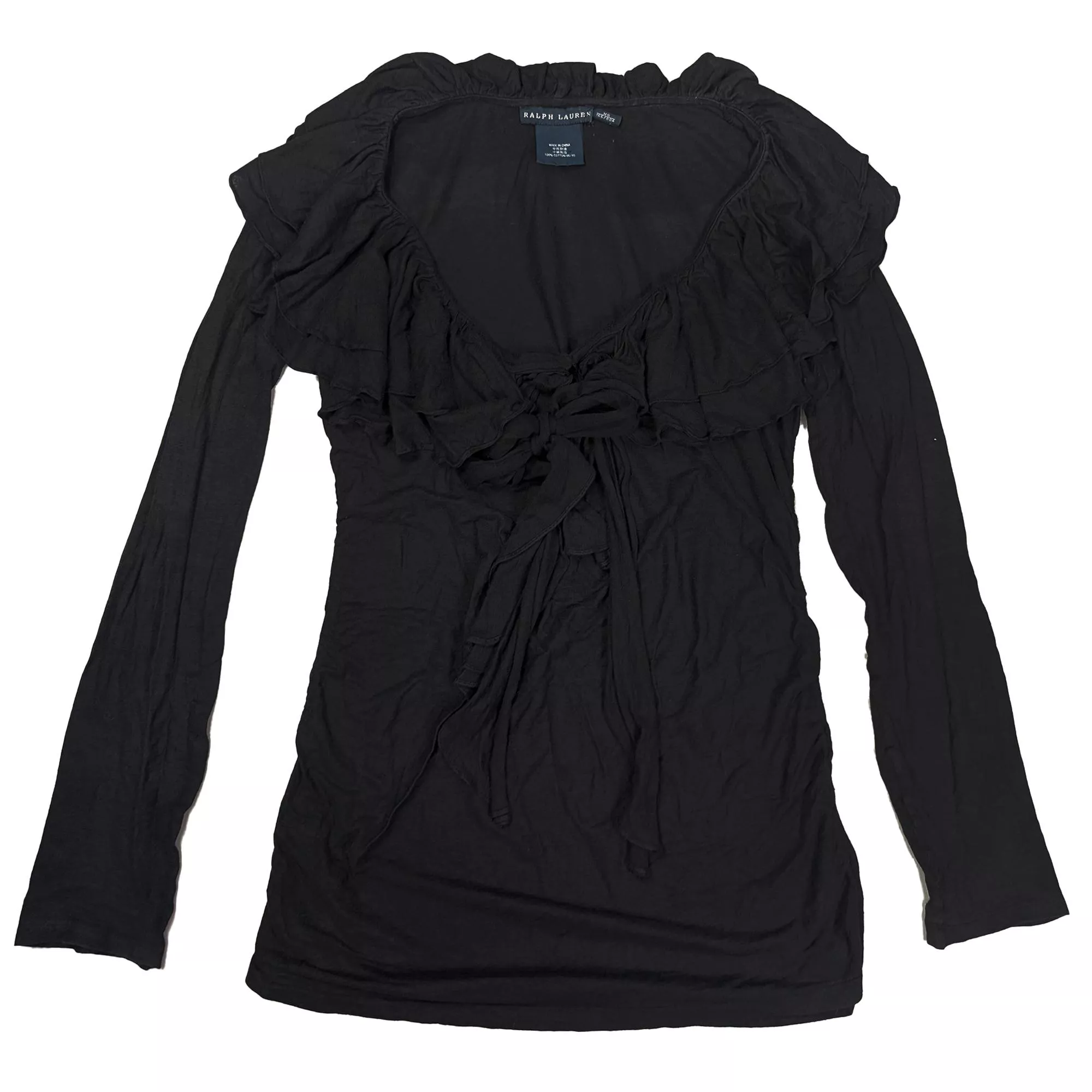 00s Y2K Ralph Lauren Ruffle Long Sleeve Top 荷葉邊繫帶長袖上衣