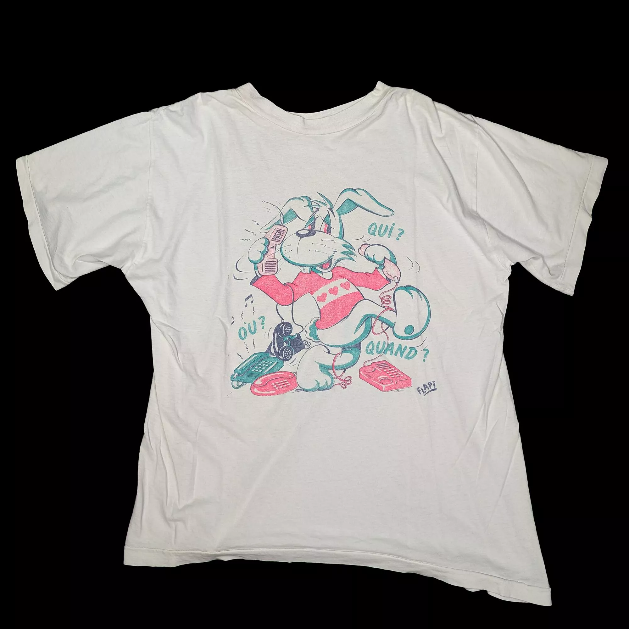 Vintage Flapi "QUI? OU? QUAND?" Bunny Graphic T-Shirt 法國卡通兔T
