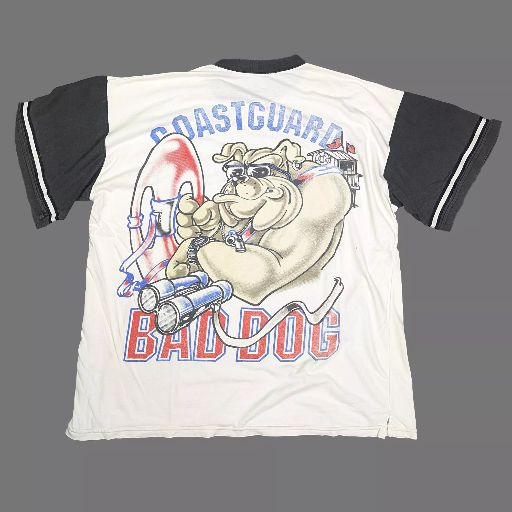 Vintage Bulldog Graphic Ringer T-Shirt 卡通救生員鬥牛犬T