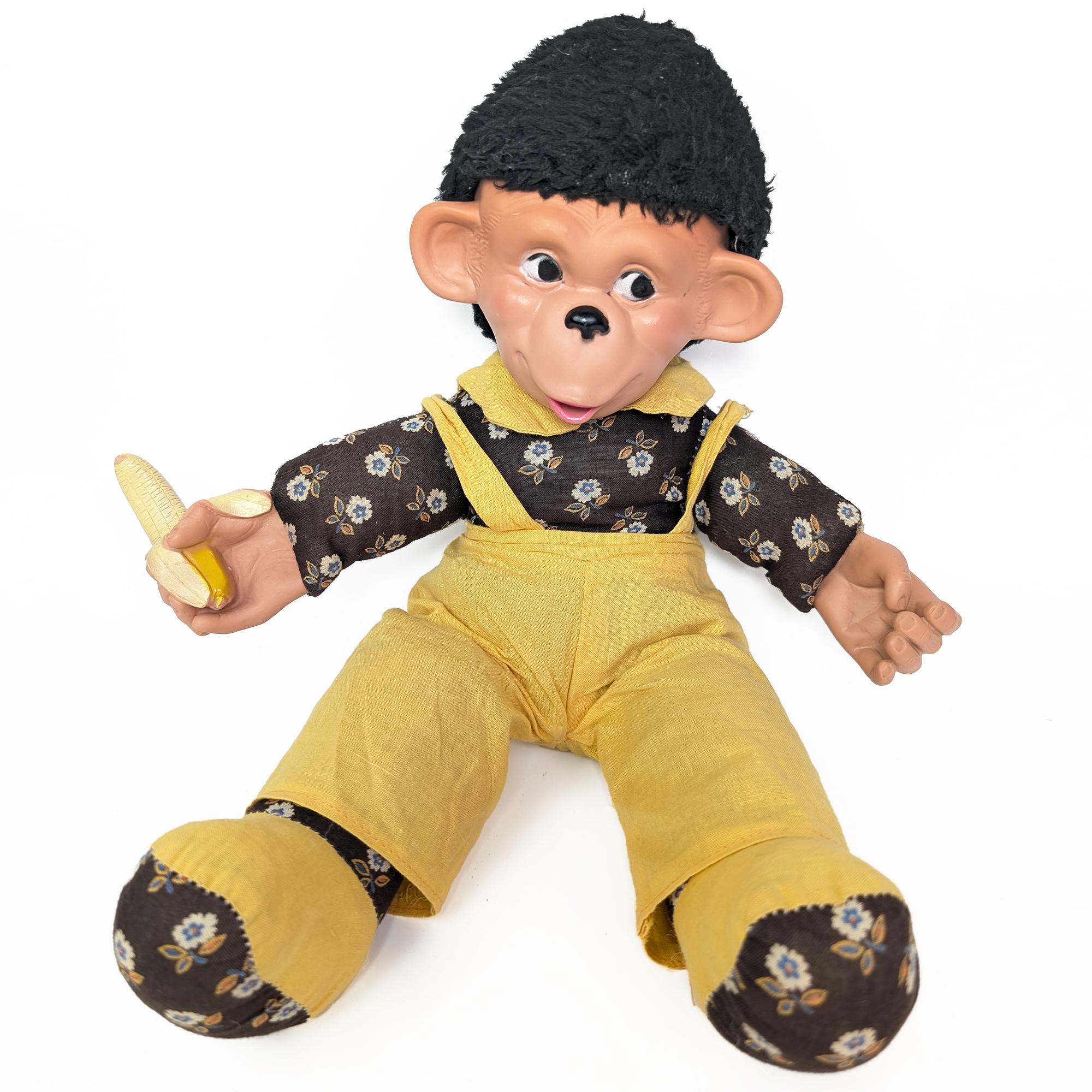 Vintage 60s Rubber Face Monkey Plush Toy 橡膠臉骨董猴子布偶