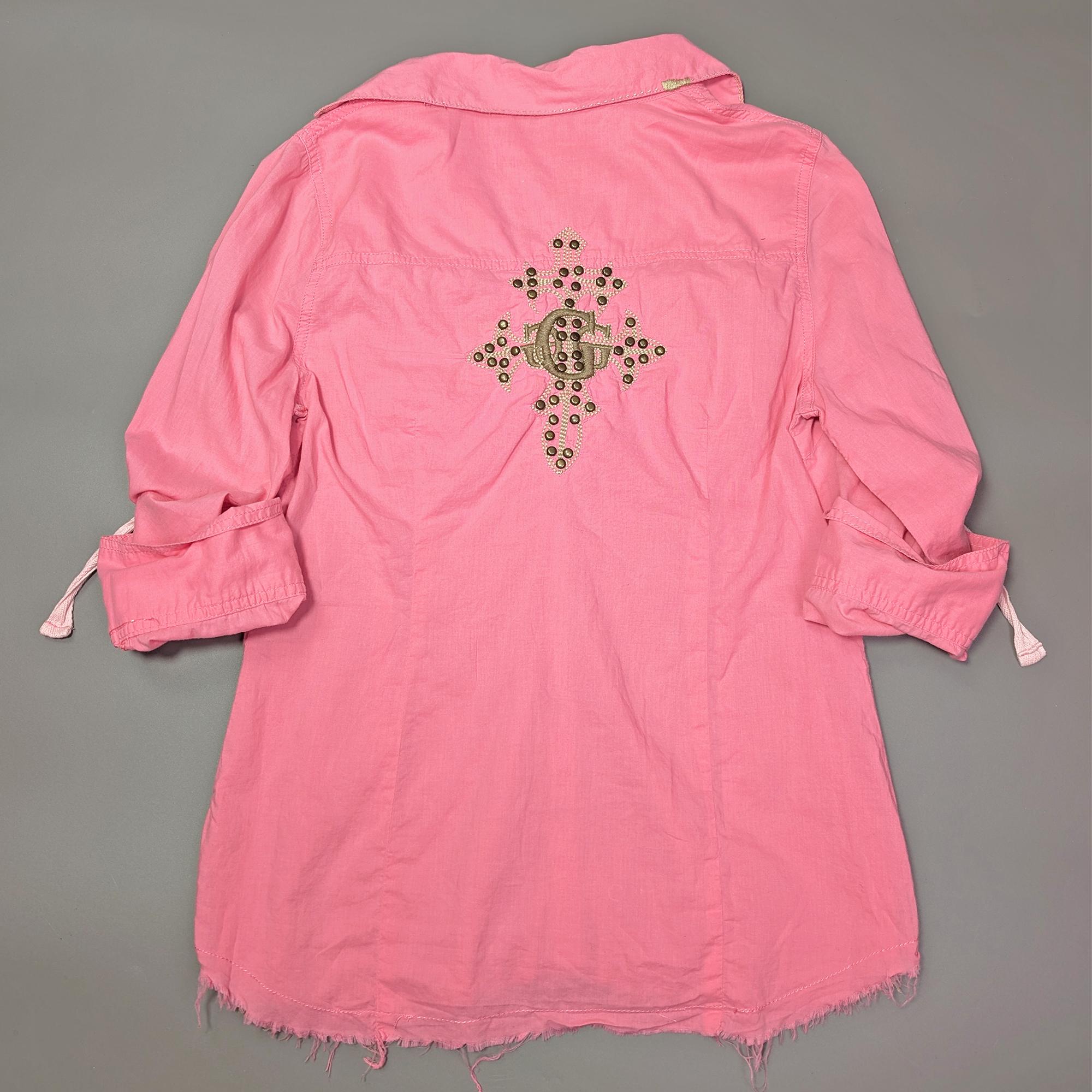 00s Y2K GUESS Pink Western Shirt 復古粉紅十字鉚釘修身襯衫