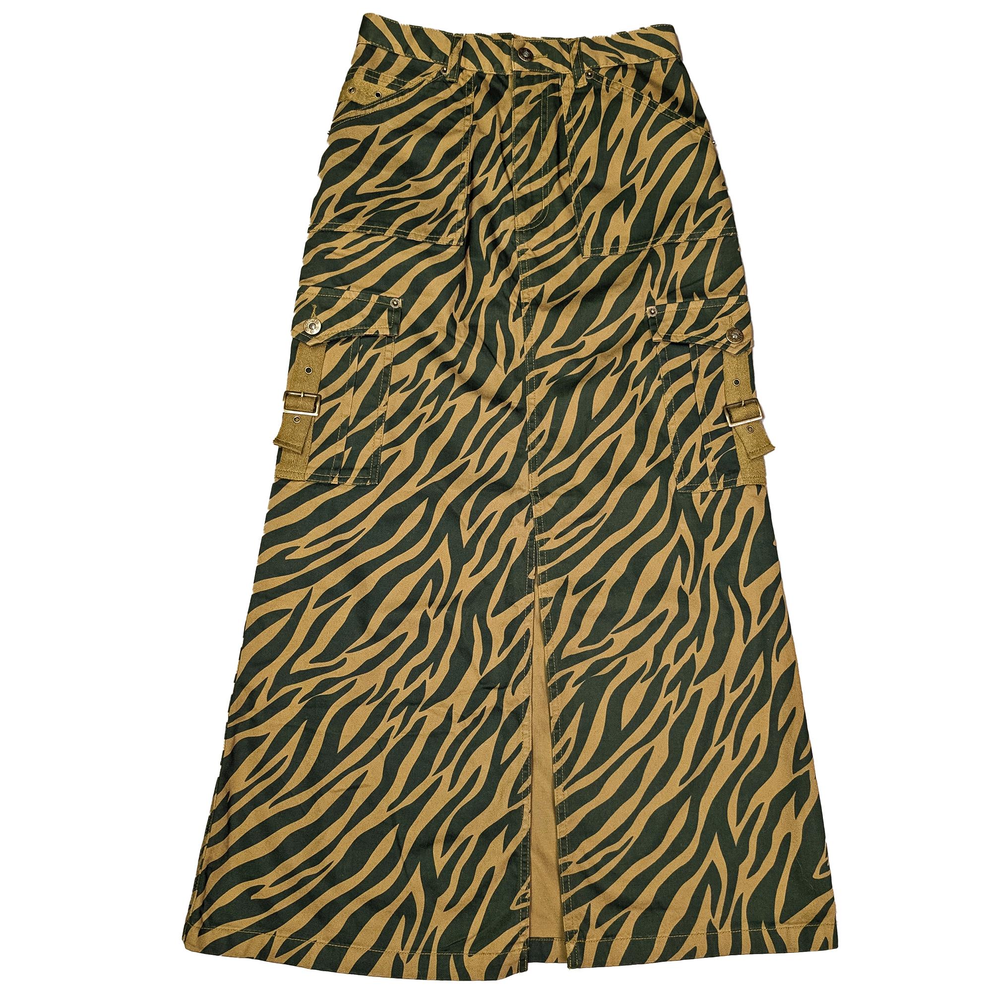 Vintage 90's Zebra Print Cargo Maxi Skirt 斑馬紋工裝長裙 26吋