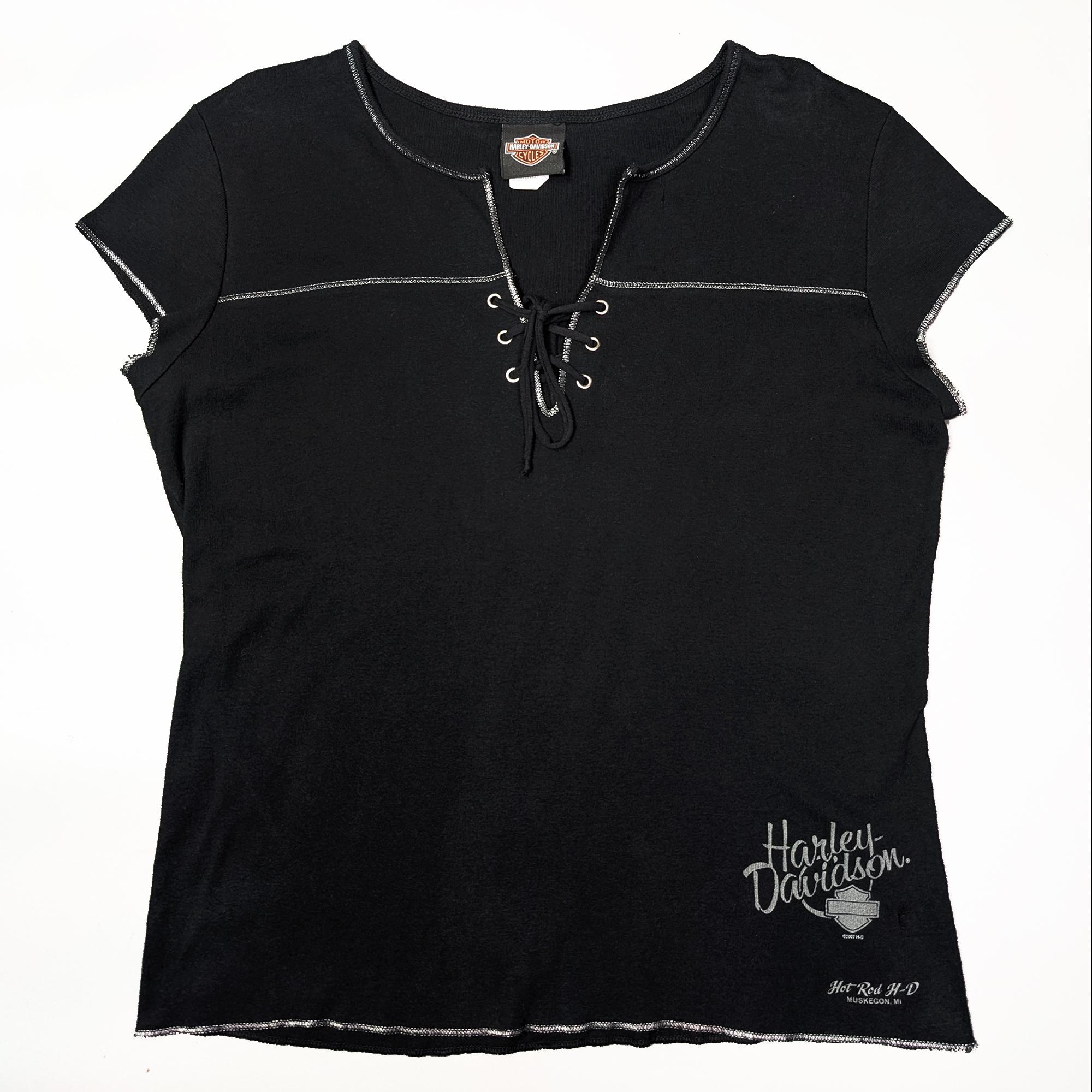 00s Harley-Davidson Lace-Up Cap Sleeve Top 哈雷綁繩短袖上衣
