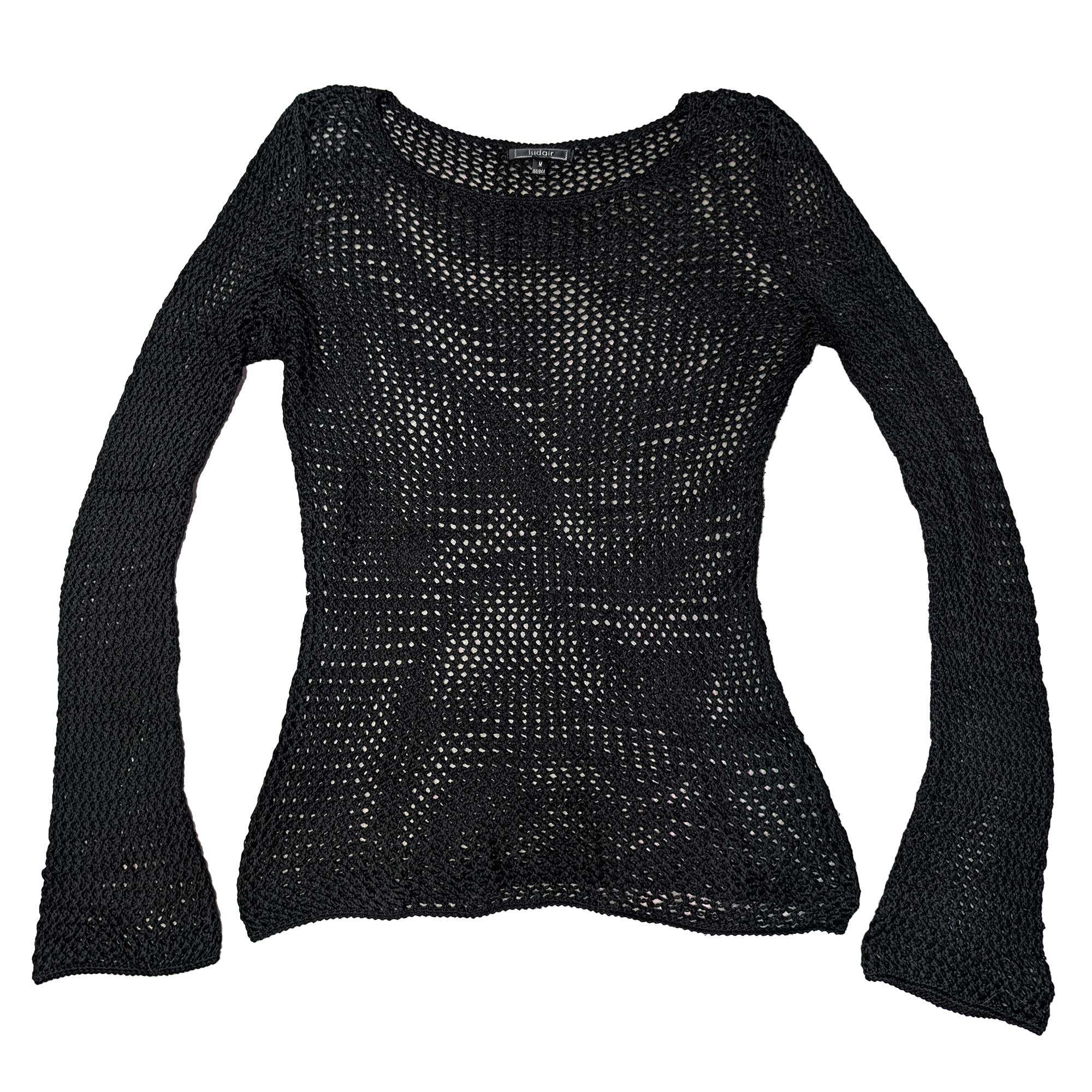 Black Mesh Long Sleeve Top 黑色長袖針織網洞上衣