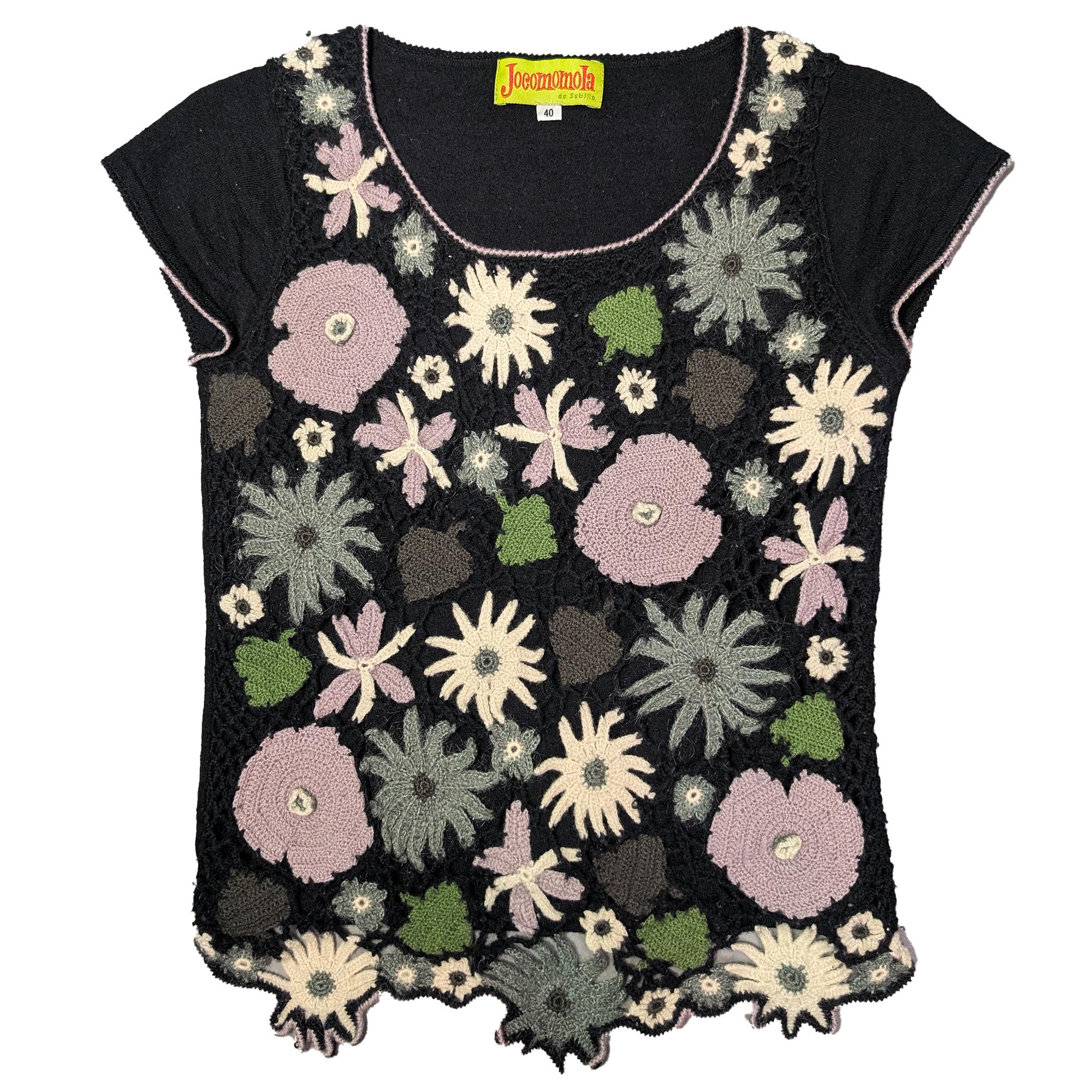 Jocomomola de Sybilla Floral Crochet Knit Top 花朵鉤針編織短袖上衣