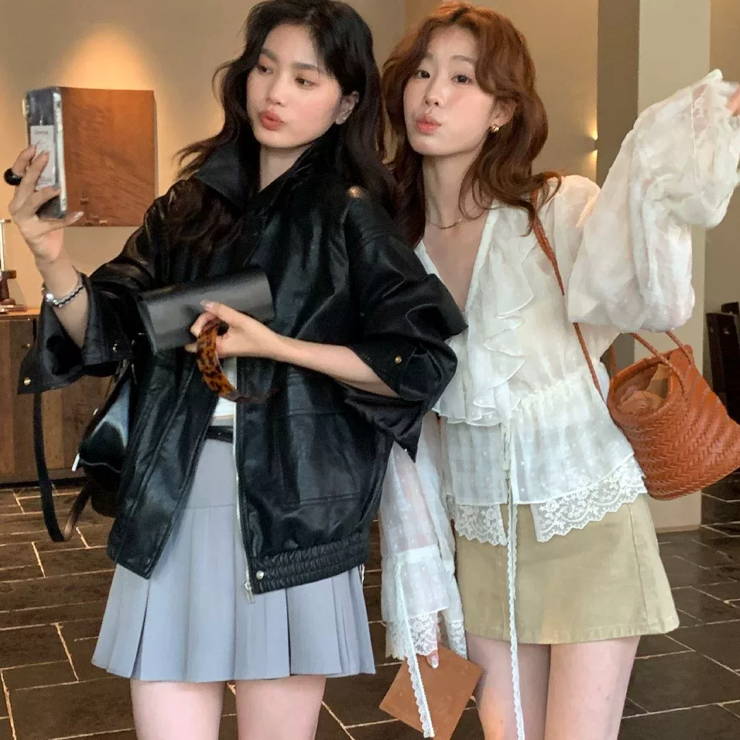 【甜酷率性】率性機車風短版皮衣外套