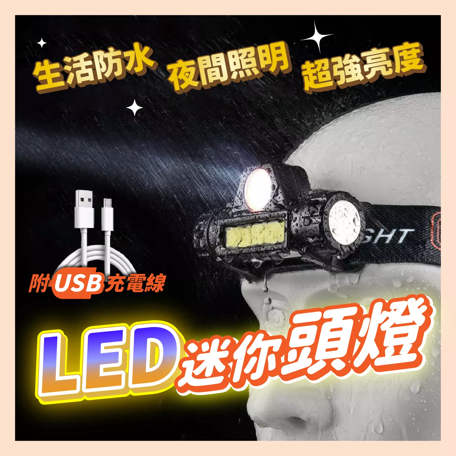 【育護】LED頭燈 強光頭燈 充電防水 登山夜釣 戶外照明 頭戴燈 工作探照燈