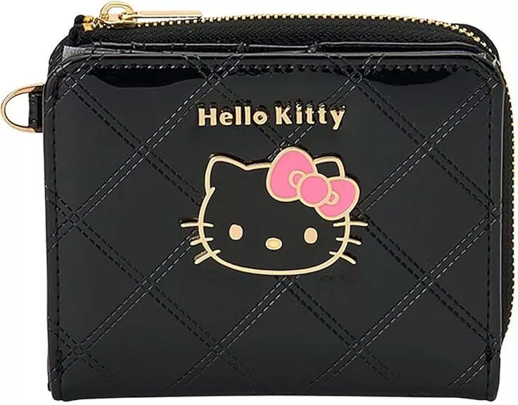 ၄၃┋JP#三麗鷗#凱蒂貓#菱格風#黑：錢包短皮夾(約11×2.5×9.5cm)。