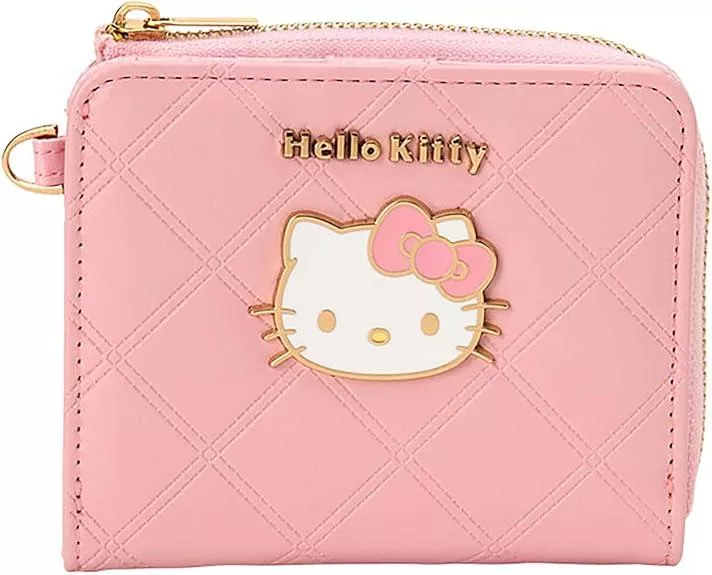 ၄၃┋JP#三麗鷗#凱蒂貓#菱格風#粉：錢包短皮夾(約11×2.5×9.5cm)。