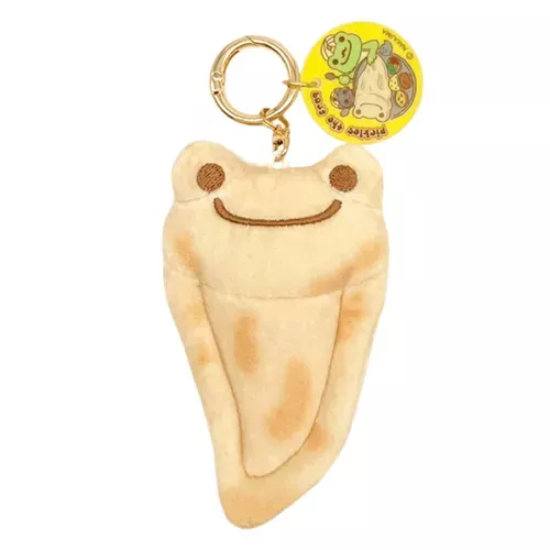 ၄၃┋JP#萌蛙匹克/PicklesTheFrog#烤餅風#黃：娃偶公仔扭蛋盒玩佈景擺飾品鎖扣鑰匙圈吊飾組(約10.5×6×2.5cm)。