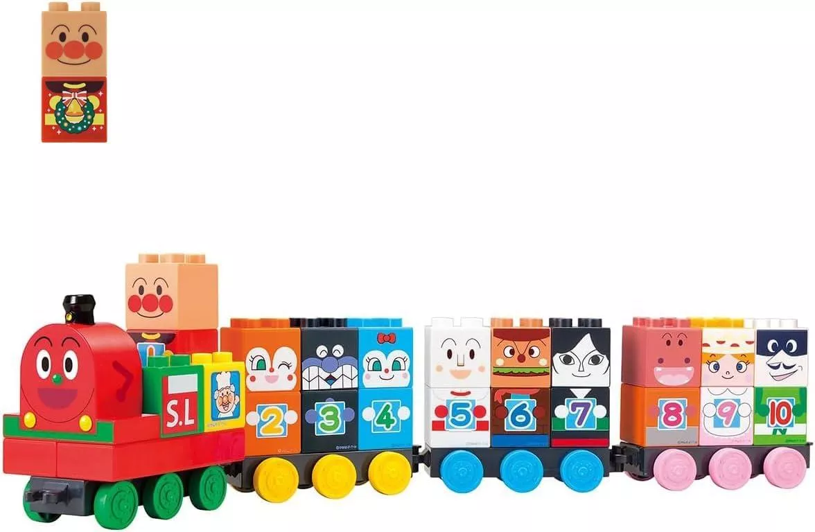 ၄၃┋JP#麵包超人#角色數字積木小火車#聖誕版：遊戲玩具組(包裝約5.5x33x18.5cm)。