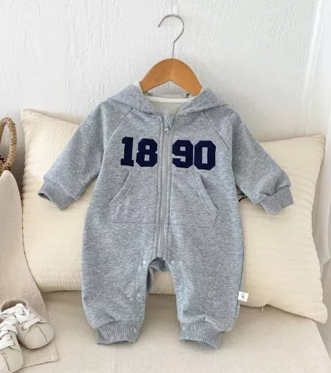 ၄၃┋JP#1890#兒童/小北鼻#連帽式#長袖款#灰：兔裝包屁衣(66/73/80/90)。