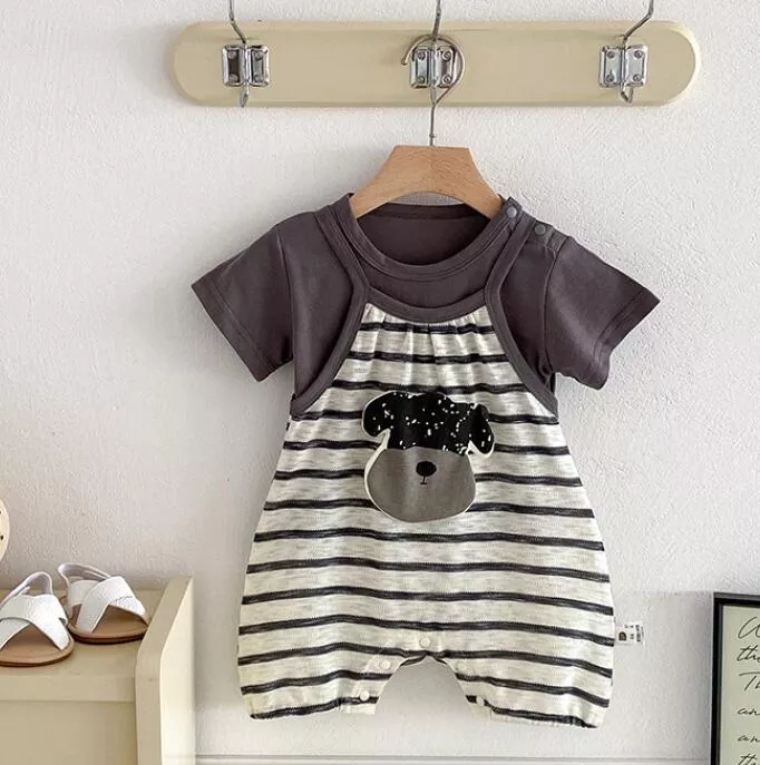 ၄၃┋JP#雪納瑞#兒童/小北鼻#短袖款#灰：兔裝包屁衣套裝組(66/73/80/90)。