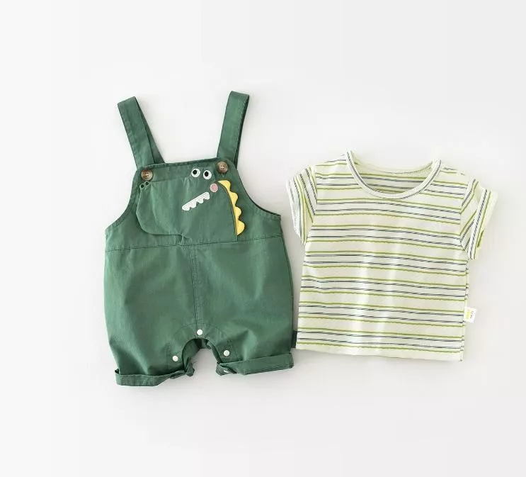 ၄၃┋JP#恐龍#兒童/小北鼻#短袖款#綠：兔裝包屁衣套裝組(73/80/90/100)。