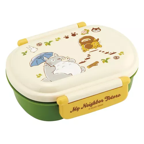 ၄၃┋JP#宮崎駿#龍貓/豆豆龍#巴士#米黃綠：便當盒餐具組(約14.8×12.3×5.6cm/360ml)。