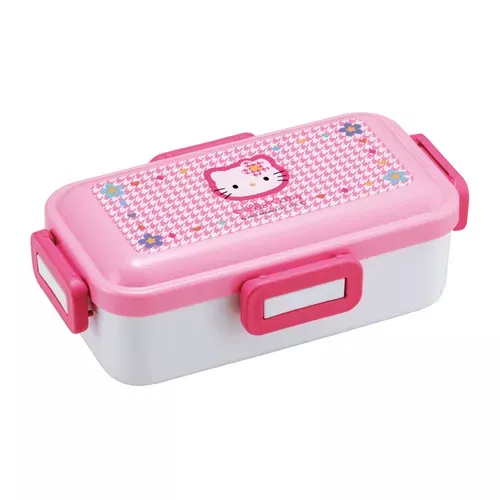 ၄၃┋JP#三麗鷗#凱蒂貓#粉格子：便當盒餐具組(18.6×10.8×6.2cm/530ml)。