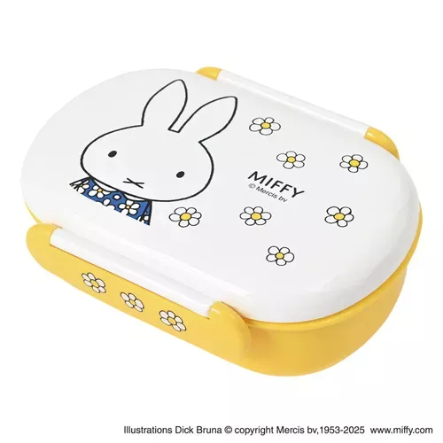 ၄၃┋JP#米飛兔#花朵風#白黃色：便當盒餐具組(約H13.4×W10.2×D4.8cm)。