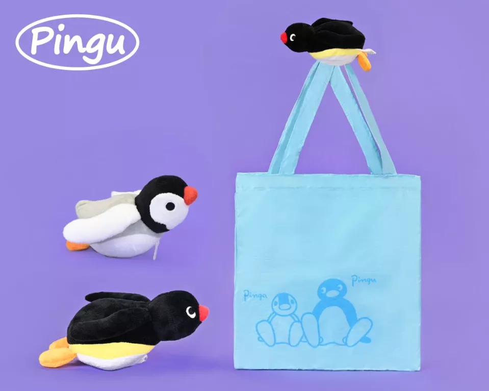 ၄၃┋TW/ing#企鵝家族#Pingu/Pinga：環保手提購物袋(使用約35x35cm/收納約8.5x14cm)。