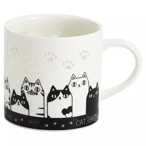 ၄၃┋JP#猫3兄弟#腳印風#螢雕款：陶瓷，馬克杯(約8×8.3cm)。
