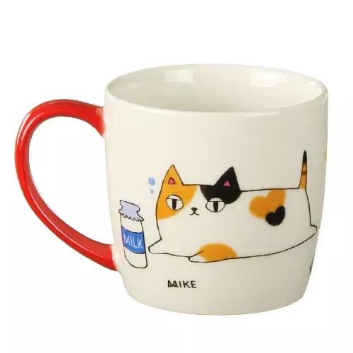 ၄၃┋JP#猫3兄弟#奶魚線#白紅色：陶瓷，馬克杯(約8.6×8.1cm)。