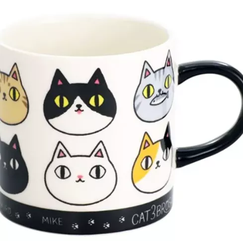 ၄၃┋JP#猫3兄弟#大頭照#黑：陶瓷，馬克杯(約8.3×8cm)。