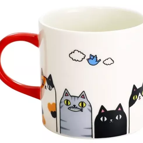၄၃┋JP#猫3兄弟#好天氣#紅：陶瓷，馬克杯(約8.3×8cm)。