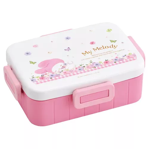 ၄၃┋JP#三麗鷗#美樂蒂#花蝶風#粉：便當盒餐具組(約175×129×58mm/650ml)。