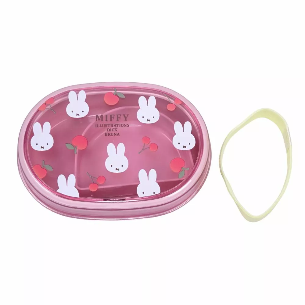 ၄၃┋JP#米飛兔#櫻桃風#粉：便當盒餐具組(約175×129×58mm/650ml)。