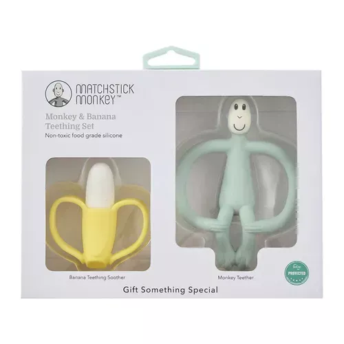 ၄၃┋UK#MatchstickMonkey#猴子/香蕉#兒童/小北鼻#灰黃色：固齒器兩入組(猴子約W8D2.7H10.7cm/香蕉約W6.2D2.8H6.7cm)。