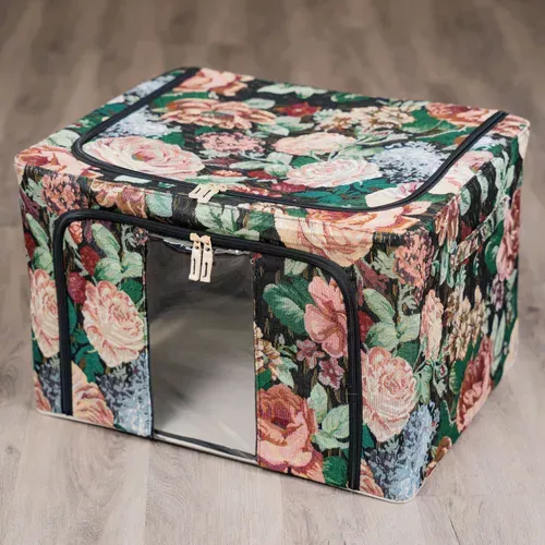 ၄၃┋JP#戈布蘭#玫瑰風#壓摺款#黑#大：收納箱(使用約50x40x33cm收納約50x40x4cm/承重約20KG/66L)。