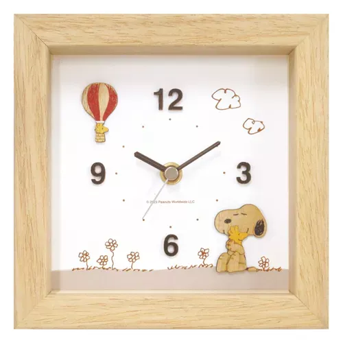 ၄၃┋JP#史努比#熱氣球#相框風#吊掛款#奶茶色：木，時鐘(約W15.1×H15.1×D5.1cm)。